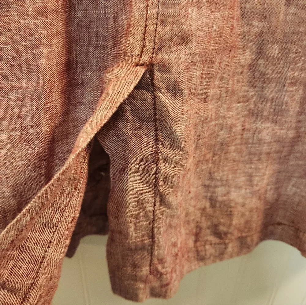 Women Heather Red 100% Linen Snap Buttons Utility Safari Jacket Size 2XL Summer - Picture 7 of 15